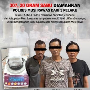 Polres Musi Rawas amankan 307,20 gram narkoba jenis sabu dari Pelaku asal Palembang.